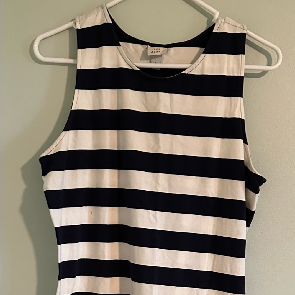 New Day Womens Striped Short Ribbed with Slit Detail Dress Sleeveless Large
